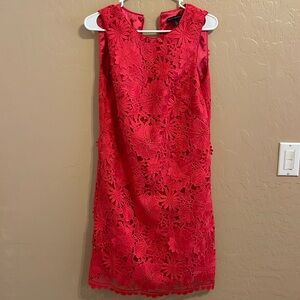 White House Black Market Women’s Red & Pink Midi Floral Crochet Dress Size 4